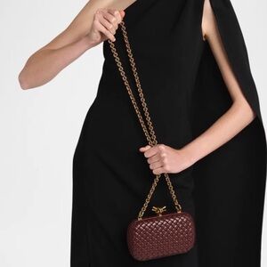 Bottega Veneta chocolate Brown Woven Clutch with Gold Knot